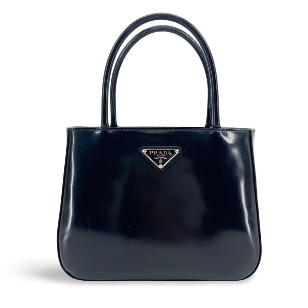 Prada Spazzolatto Patent Leather Mini Tote Bag Black